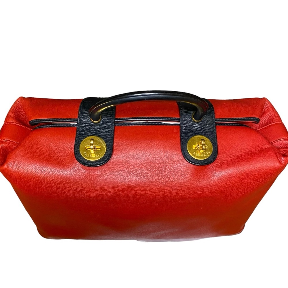 Bally Red/Black Leather Dual Hand with Turn-Lock Top Handle Tote - Picture 3 of 16